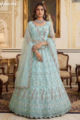 Light Sea Green Net Hand Woven Lehengas