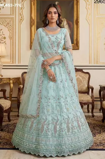 Light Sea Green Net Hand Woven Lehengas