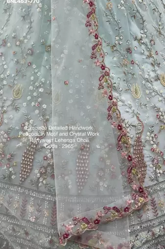 Light Sea Green Net Hand Woven Lehengas