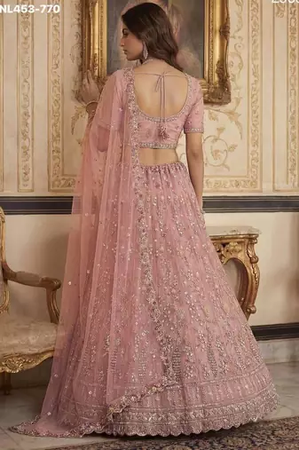 Light Baby Pink Net Hand Woven Lehengas