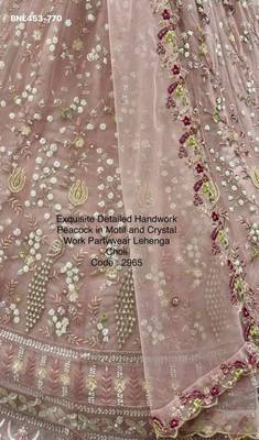 Light Baby Pink Net Hand Woven Lehengas 4
