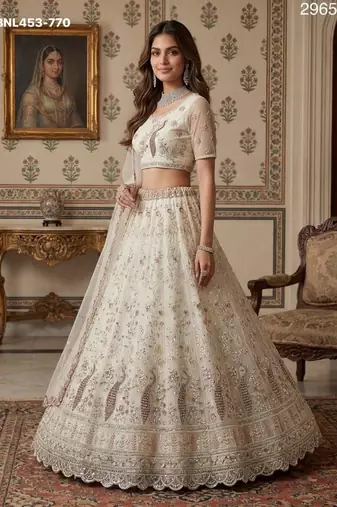Light Off White Net Hand Woven Lehengas