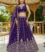 Purple Satin Hand Woven Lehengas