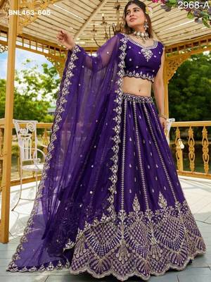 Purple Satin Hand Woven Lehengas 4