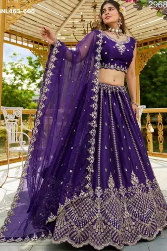 Purple Satin Hand Woven Lehengas