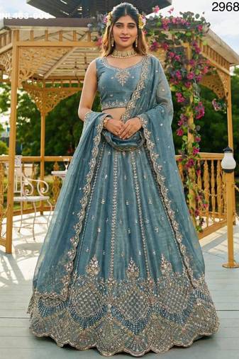 Cobalt Blue Satin Hand Woven Lehengas