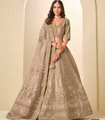 Dark Beige Art Silk Embroidered Lehengas