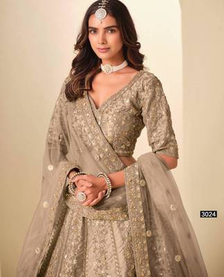 Dark Beige Art Silk Embroidered Lehengas 3