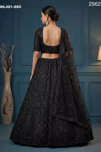 Black Net Embroidered Lehengas