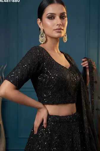 Black Net Embroidered Lehengas