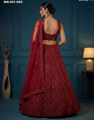 Maroon Net Embroidered Lehengas 3