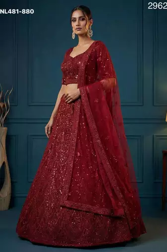 Maroon Net Embroidered Lehengas