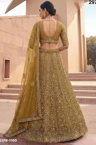 Mustard Net Embroidered Lehenga Set
