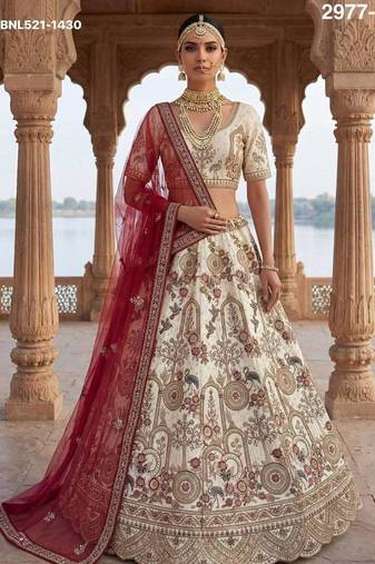 Off White Silk Blend Embroidered Lehenga Set