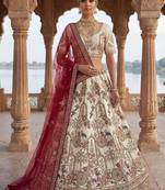 Off White Silk Blend Embroidered Lehenga Set