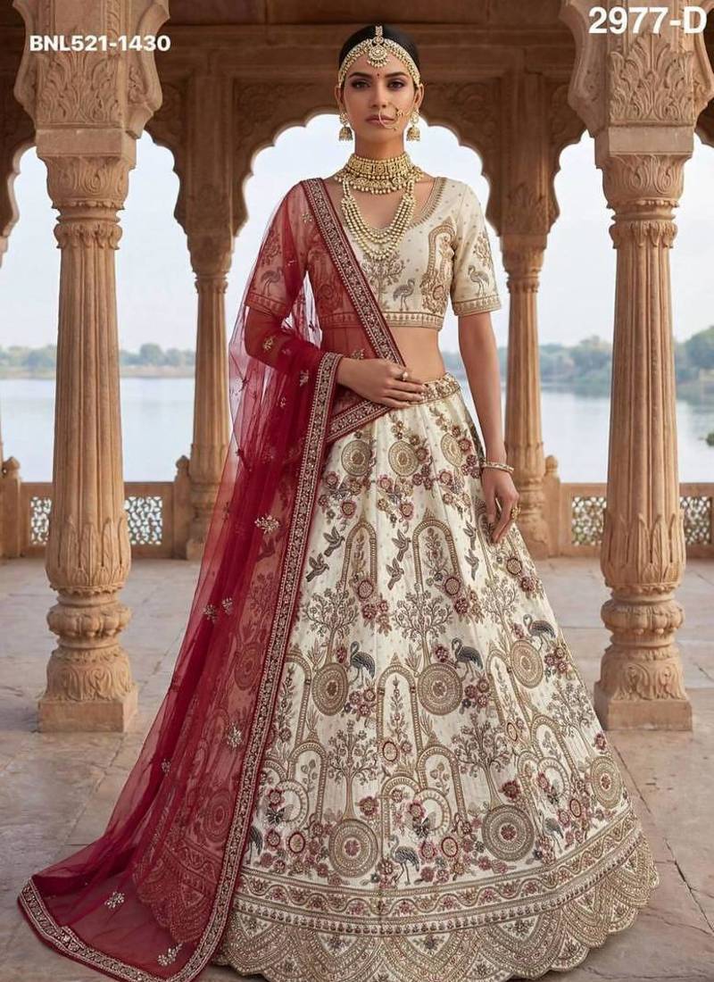 Off White Silk Blend Embroidered Lehenga Set