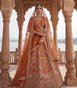 Orange Silk Blend Embroidered Lehenga Set
