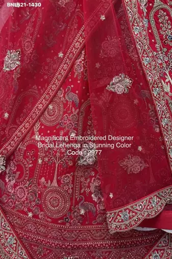 Red Silk Blend Embroidered Lehenga Set