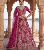 Rani Pink Silk Blend Embroidered Lehenga Set