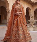 Orange Silk Blend Embroidered Lehenga Set