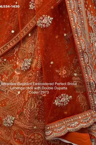 Orange Silk Blend Embroidered Lehenga Set