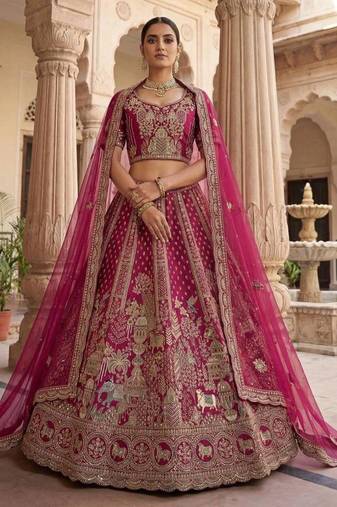 Rani Pink Silk Blend Embroidered Lehenga Set