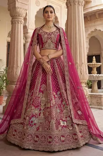 Rani Pink Silk Blend Embroidered Lehenga Set
