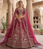 Rani Pink Silk Blend Embroidered Lehenga Set