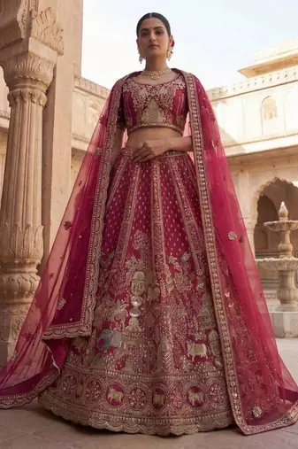 Rani Pink Silk Blend Embroidered Lehenga Set