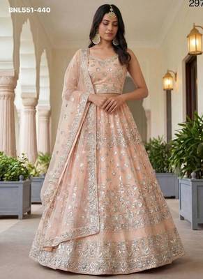 Light Peach Net Embroidered Lehenga Set 2