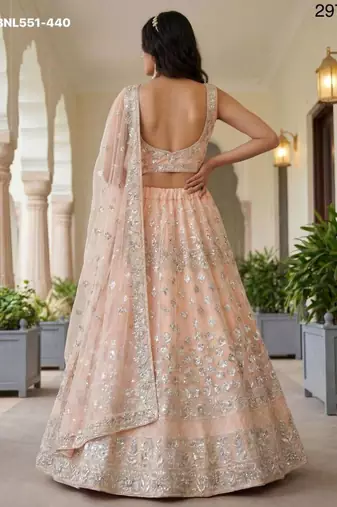 Light Peach Net Embroidered Lehenga Set