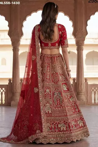 Dark Red Silk Embroidered Lehenga Set