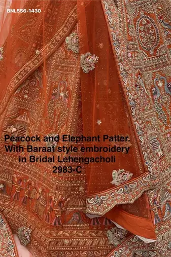 Orange Silk Embroidered Lehenga Set