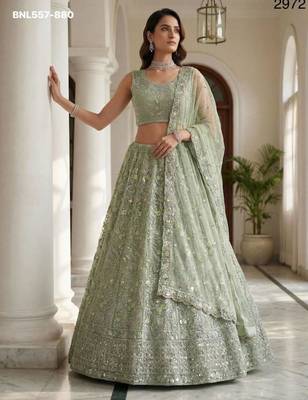 Light Green Net Embroidered Lehenga Set 2