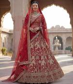 Red Silk Embroidered Lehenga Set