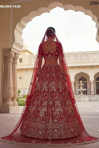 Red Silk Embroidered Lehenga Set