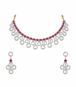 Diamond-style ruby red and white crystal necklace and earring set, silver tone, bridal jewellery