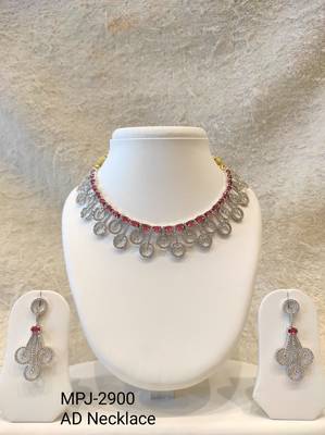 Diamond-style ruby red and white crystal necklace and earring set, silver tone, bridal jewellery 4