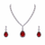 Red teardrop pendant necklace and earrings set, silver-tone, crystal embellished, with stud earrings