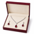 Red teardrop pendant necklace and earrings set, silver-tone, crystal embellished, with stud earrings