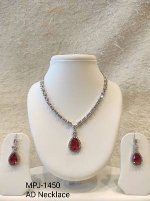Red teardrop pendant necklace and earrings set, silver-tone, crystal embellished, with stud earrings 4