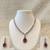Red teardrop pendant necklace and earrings set, silver-tone, crystal embellished, with stud earrings