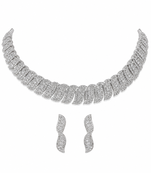 Crystal pave choker necklace and earrings jewellery set, silver tone, with stud earrings