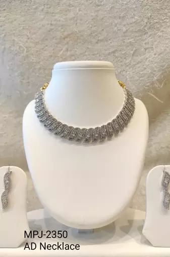 Crystal pave choker necklace and earrings jewellery set, silver tone, with stud earrings