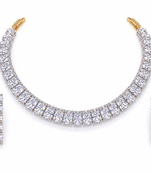 Crystal choker necklace and earrings jewellery set, silver and gold tone, cubic zirconia, bridal occasion wear