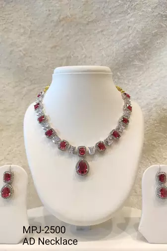 Ruby red and white crystal necklace and earrings jewellery set, pear drop pendant, bridal
