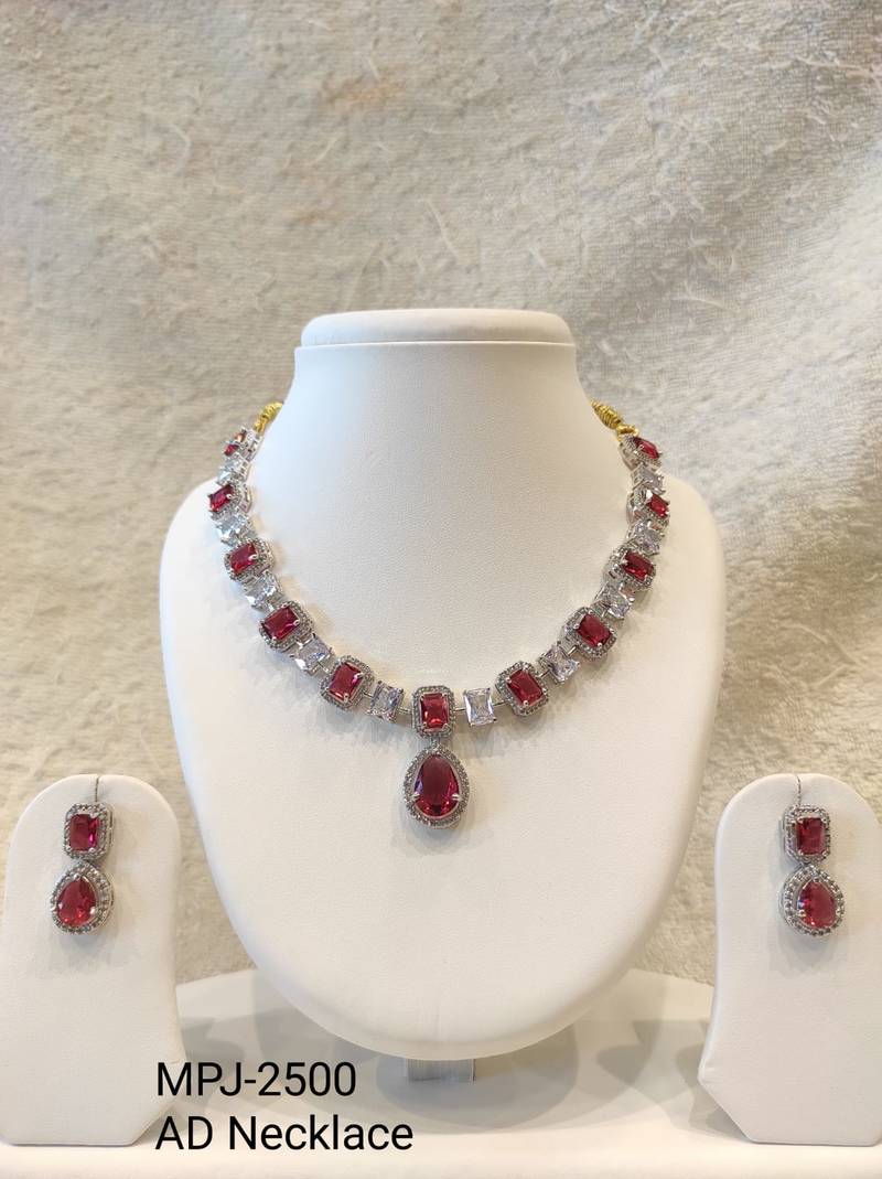 Ruby red and white crystal necklace and earrings jewellery set, pear drop pendant, bridal