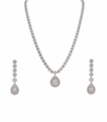 Silver-tone cz teardrop pendant necklace and drop earrings jewellery set, bridal, with stud earrings