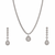 Silver-tone cz teardrop pendant necklace and drop earrings jewellery set, bridal, with stud earrings