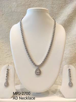 Silver-tone cz teardrop pendant necklace and drop earrings jewellery set, bridal, with stud earrings 4